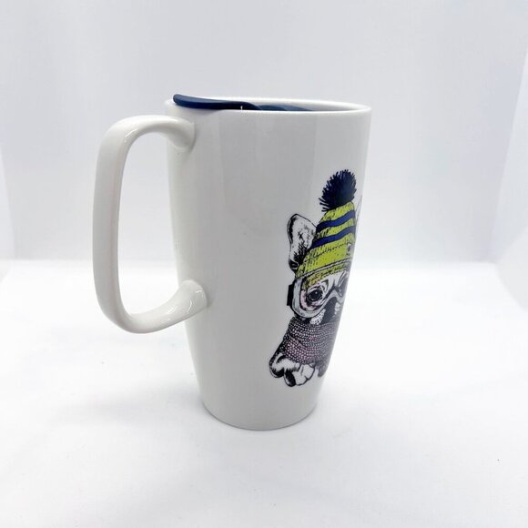 Coco & Lola French bulldog mug w/lid, winter scarf and hat ski goggles - Picture 3 of 6